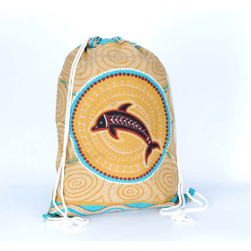Muralappi Journey Cotton Canvas Drawstring Beach Bag/Backpack (36cmx50cm) - The Dolphin