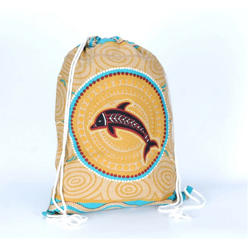 Muralappi Journey Recycled Cotton Canvas Drawstring Beach Bag/Backpack (36cmx50cm) - The Dolphin