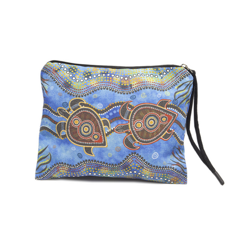 Muralappi Journey Recycled Cotton Canvas Utility Pouch (22cm x 17cm) - Path of the Sea Turtles