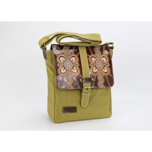 Muralappi Journey Khaki Canvas/Brown Leather Shoulder Satchel Bag- Coming Home
