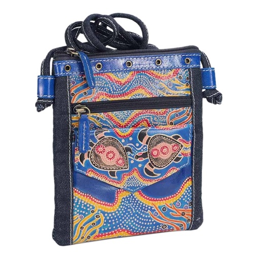 Sea Turtles [Denim] Genuine Leather/Denim Canvas "Hippie" Bag (17cmx20cm) - Muralappi Journey 