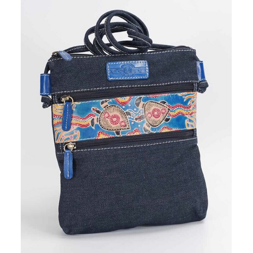 Muralappi Journey Genuine Leather/Canvas Small Shoulder Bag (26cm x 23cm) - Sea Turtles