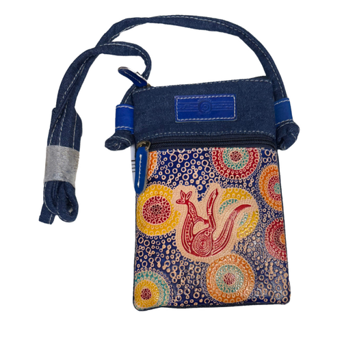 Muralappi Journey Genuine Leather / Denim Cross Body "Hippie" Bag [13 X 19cm] - Kangaroo in Summer Flowers