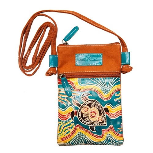 Sea Turtles [Copper] Genuine Leather/Canvas "Hippie" Bag (13 X 19cm) - Muralappi Journey