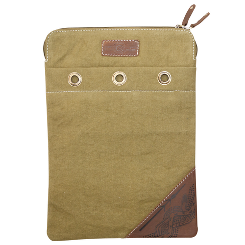 Muralappi Journey Premium Buff Leather/Khaki Canvas Laptop/Tablet Sleeve (26cm x 35cm) - Hunters & Gatherers