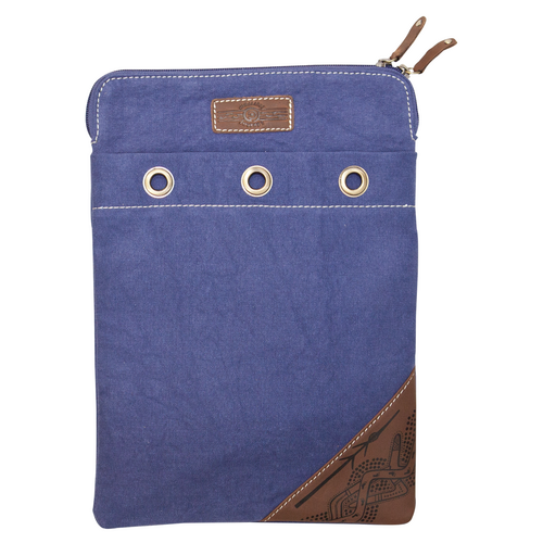 Muralappi Journey Premium Buff Leather/Marlin Blue Canvas Laptop/Tablet Sleeve (26cm x 35cm) - Hunters & Gatherers