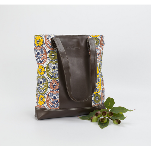 Muralappi Journey Canvas/Brown Leatherette Tote Bag (30cm x 32cm x 7cm) - Koala Conversation