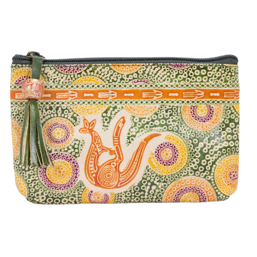 Muralappi Journey Genuine Leather Small Vanity Case (18cm x 11cm) - Kangaroo in Summer Flowers [colour: Green]