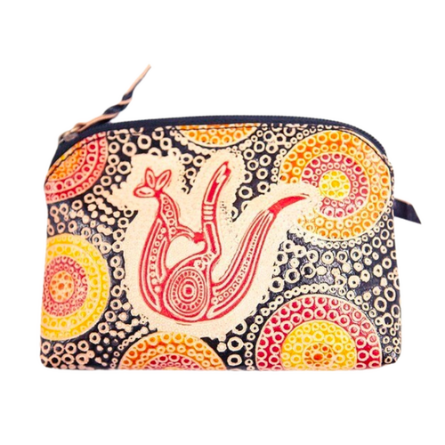 Muralappi Journey Genuine Leather Coin Purse (11CM X 7.5cm) - Kangaroos in Summer Flowers [colour: Black]