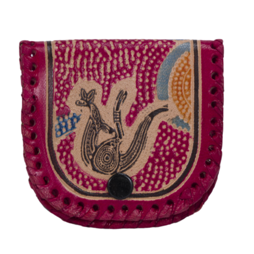 Muralappi Journey Genuine Leather Coin Purse (10cm x 7cm) - Kangaroo in Summer Flowers [colour: Red]