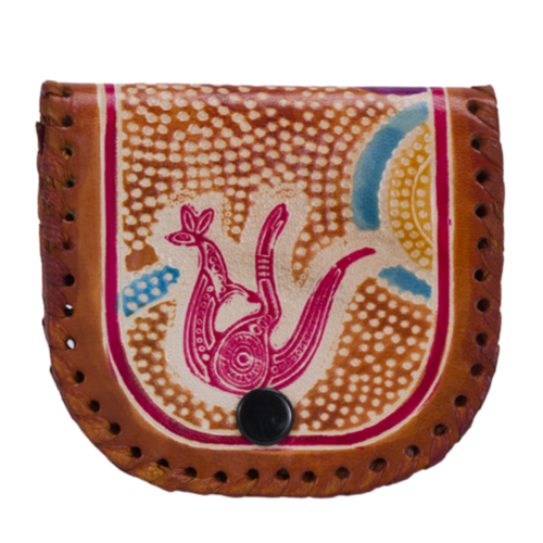 Muralappi Journey Genuine Leather Coin Purse (10cm x 7cm) - Kangaroo in Summer Flowers [colour: Tan]