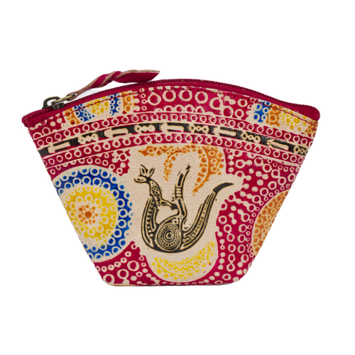 Muralappi Journey Genuine Leather Coin Purse (12cm x 8cm) - Kangaroo in Summer Flowers [colour: Red]