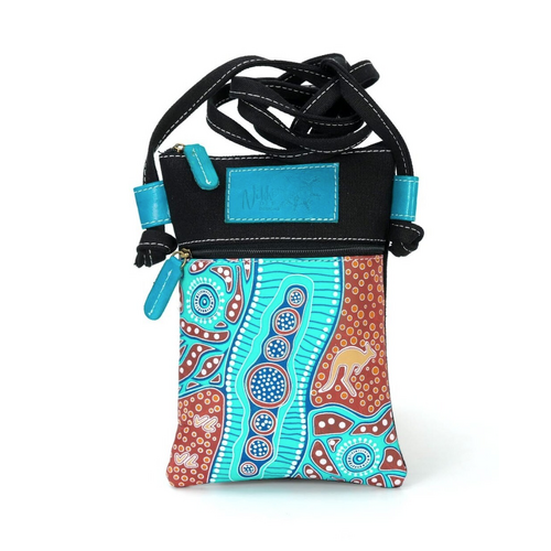 Nikki Dee Designs Genuine Leather/Canvas Combination Shoulder Bag [13cm x 19cm] - Tracks on Country