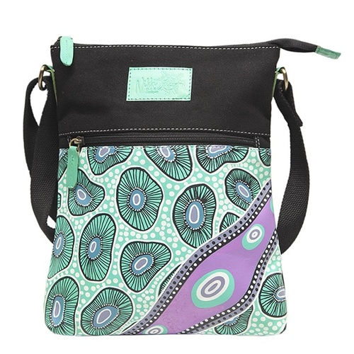 Looking for Periwinkles Genuine Leather/Black Canvas Combination Shoulder Bag [26 X 20cm] -  Nikki Dee Designs