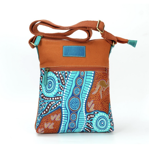 Nikki Dee Designs Genuine Leather/Canvas Combination Shoulder Bag [26 X 20cm] - Tracks on Country
