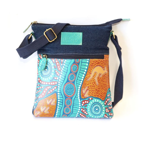 Nikki Dee Designs Genuine Leather/Canvas Combination Shoulder Bag [26 X 20cm] - Tracks on Country