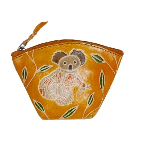 Diwana Dreaming Genuine Curved Leather Coin Purse (11cm x 7.5cm) - Gumleaf Guardians