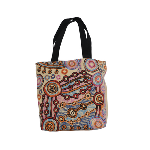 Umoona Arts Cotton Canvas Shopping/Tote Bag (43cm X 38cm X 10cm) - Rocks and Waterholes