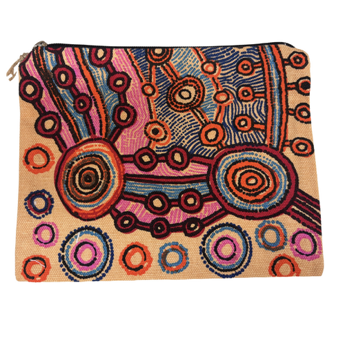 Umoona Aboriginal Art Cotton Canvas Cosmetic/Utility Case (22cmx17cm) - Rocks and Waterholes