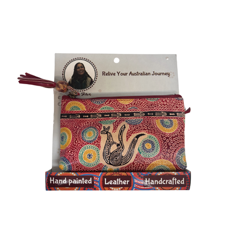 Muralappi Journey Genuine Leather  Vanity Case (25cm x 15cm) - Kangaroo in Summer Flowers [colour: Tan/Red]