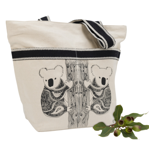 Koala Mates Recycled Cotton Canvas Shopping Bag (55cmx40cm) - Yakinno Gunditjmarra Dreaming