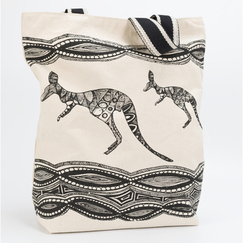 Yakinno Gunditjmarra Dreaming Recycled Cotton Canvas Shopping Bag (36cmx40cm) - River Kangaroos