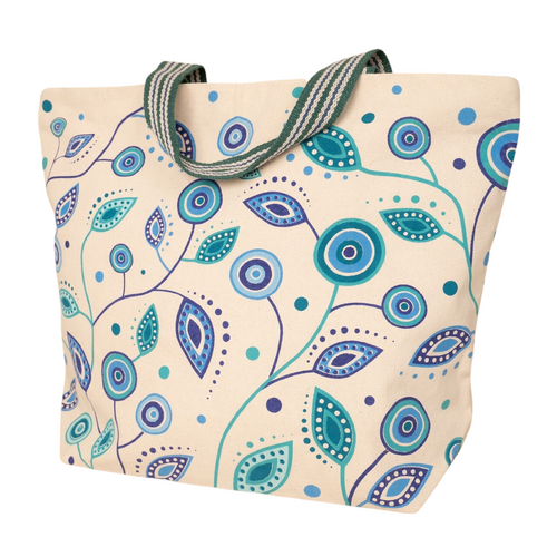 Yakinno Gunditjmarra Dreaming Cotton Canvas Shopping Bag (39cmx50cmx15cm) - Leaves in the Wind
