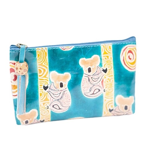 Yakinno Gunditjmara Dreaming Genuine Leather Small Vanity Case (18cm X 11cm) - Koala Mates (Aqua)