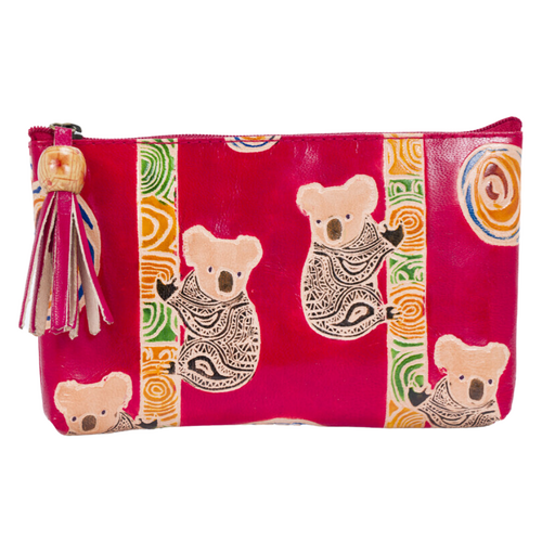 Yakinno Gunditjmara Dreaming Genuine Leather Small Vanity Case (18cm X 11cm) - Koala Mates (Red)
