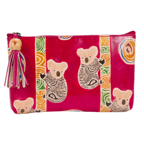 Yakinno Gunditjmara Dreaming Genuine Leather Small Vanity Case - Koala Mates  [colour: Red]