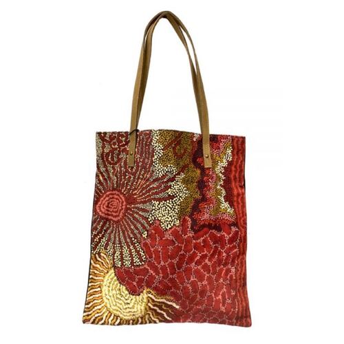 Better World Aboriginal Art Printed Cotton Canvas Shoulder Tote Bag (43cm x 38cm) - Travelling Through Country