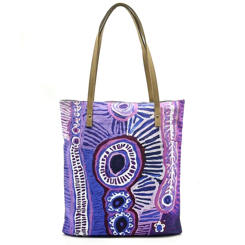 Better World Aboriginal Art Printed Cotton Canvas Shoulder Tote Bag (43cm x 38cm) -Two Dogs Dreaming