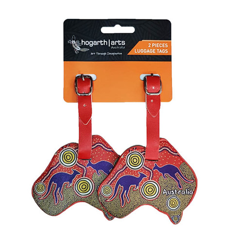 Hogarth Aboriginal Art 2pce Luggage Tag Set (Map) - Kangaroo Journey