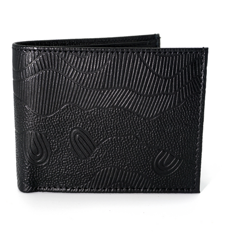 Better World Aboriginal Art Men's Leather Wallet - Sandhills (Black)
