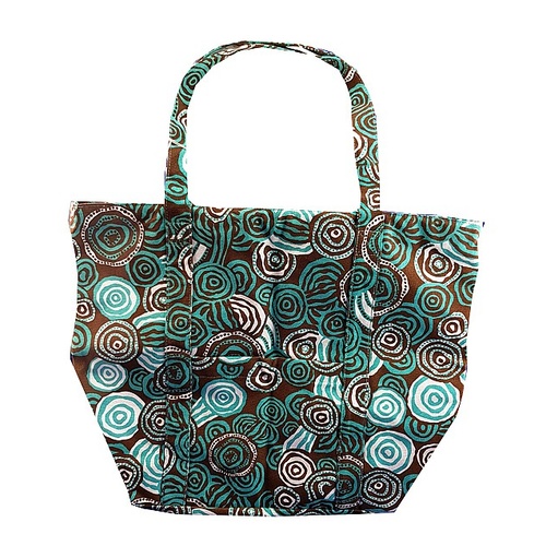 Jijaka Aboriginal Dot Art Canvas Shoulder Tote Bag - Riverstones (Turquoise)