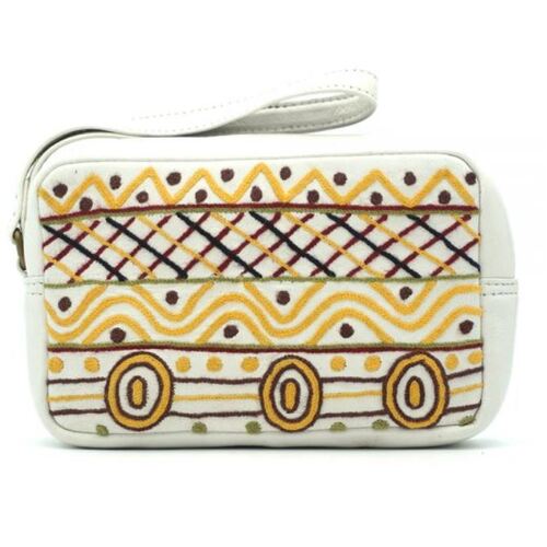 Better World Aboriginal Art Women's Leather Embroidered Toiletry Bag - Jilimara Design