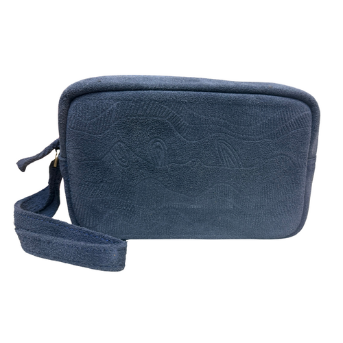 Better World Aboriginal Art Men's Suede Embossed Toiletry Bag - Sandhills (Blue)