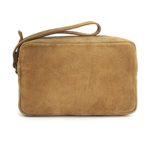 Better World Aboriginal Art Men's Suede Embossed Toiletry Bag - Sandhills (Camel)