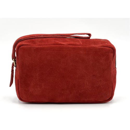 Better World Aboriginal Art Men's Suede Embossed Toiletry Bag - Sandhills (Red)