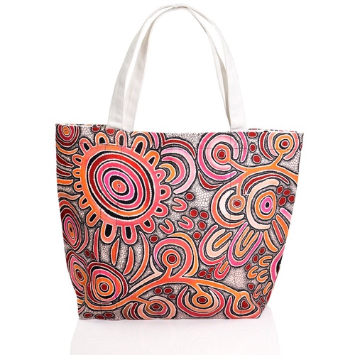 Nature's Cycle - Better World Aboriginal Art Large Cotton Canvas Tote Bag 