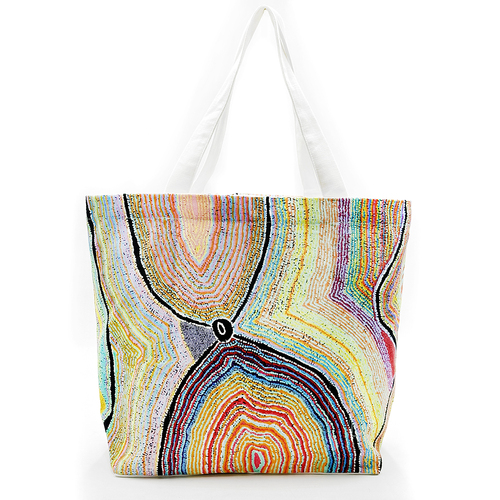 Better World Aboriginal Art Large Cotton Canvas Tote Bag - Dogwood Tree Dreaming