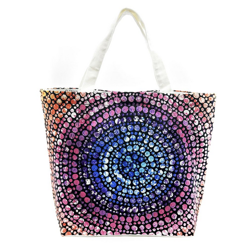 Better World Aboriginal Art Large Cotton Canvas Tote Bag - Waterhole