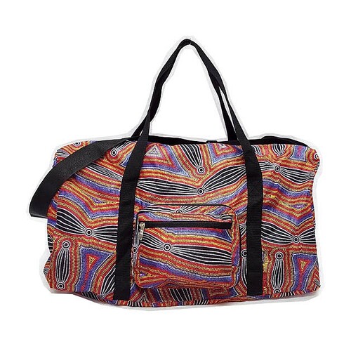 Hogarth Aboriginal Art Fold Up Polyester Duffel Bag - Neurum Creek Bush Tracks