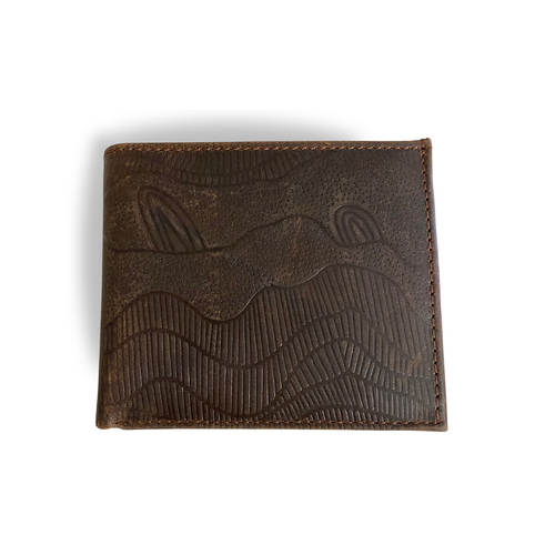 Better World Aboriginal Art Men's Leather Wallet - Sandhills (Old Brown)