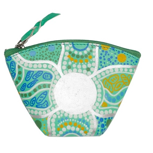 Gaye Ogilvie Aboriginal Art. Genuine Leather Coin Purse (12cm x 8cm) - Spring in the Murchison