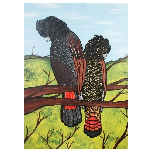 Red-Tail Black Cockatoo - Plato Aboriginal Art Wooden Frame Tray A3 Jigsaw Puzzle (24pce)