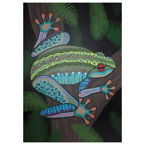 Green Tree Frog - Plato Aboriginal Art Wooden Frame Tray A3 Jigsaw Puzzle (24pce)