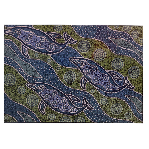 DOLPHIN FAMILY - Plato Aboriginal Art Wooden Frame Tray A3 Jigsaw Puzzle (24pce)