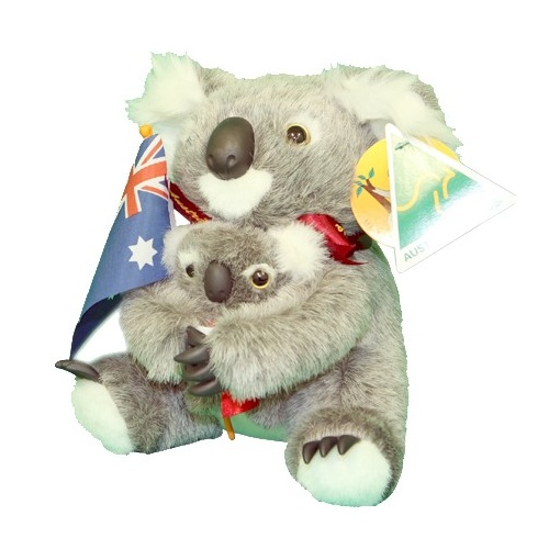 Australia Made Traditional Plush Toy - Koala & Baby (9") with Flag