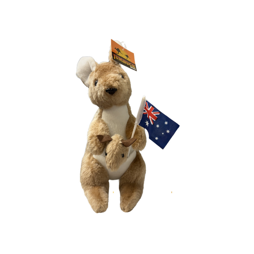 Kangaroo & Joey (26cm) with Flag - Plush Toy